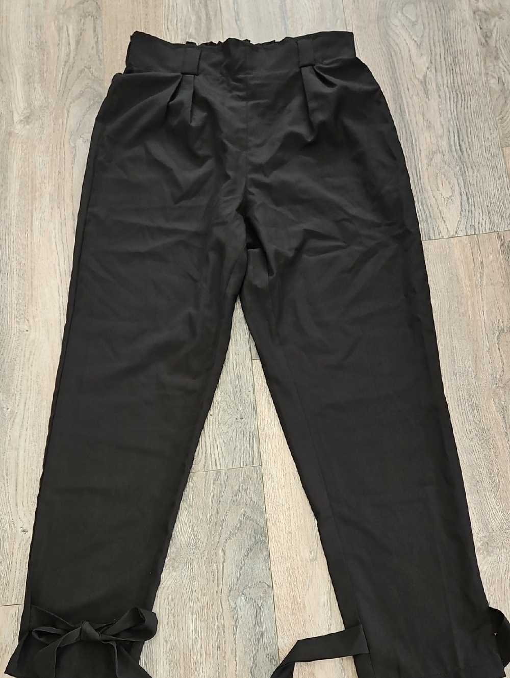 Black Womens Tailored High-Waist Pants Tie Bottom Legs